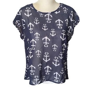 Live 4 TRUTH Sheer White‎ Blue Anchor Blouse sz L